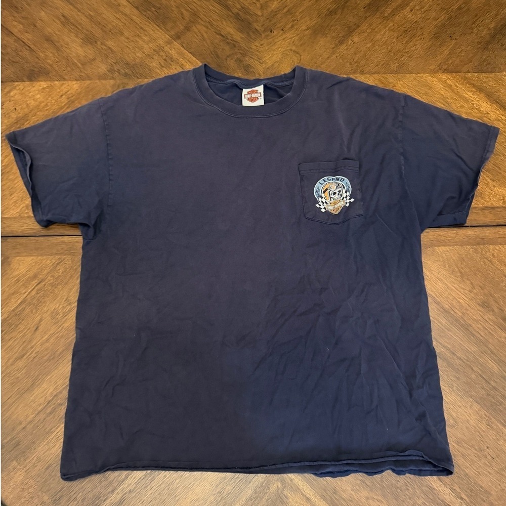 Harley-Davidson Bartlesville Oklahoma Pocket T-Shirt Navy Blue XL Hanes Beefy-T